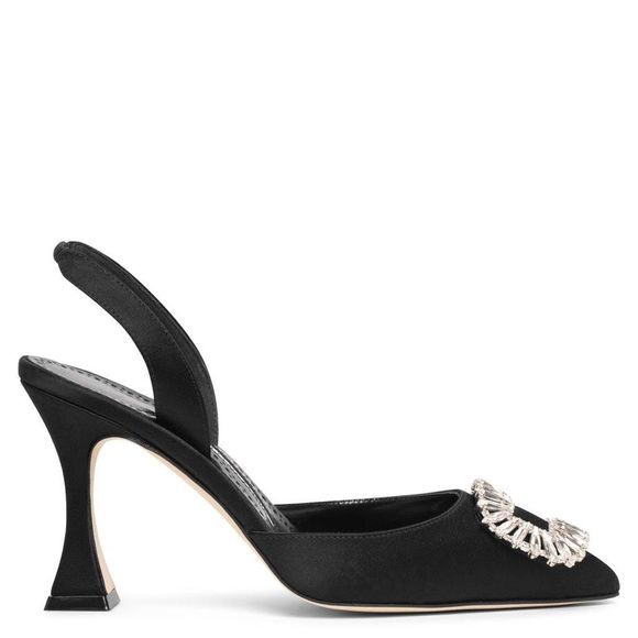 MANOLO BLAHNIK Prietasli 90 black satin slingback
